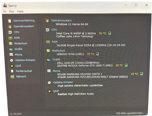 Lenovo Legion T530 Gaming speldator Intel Core i5 9400F/Ram minne: 16gb ddr4(beg)