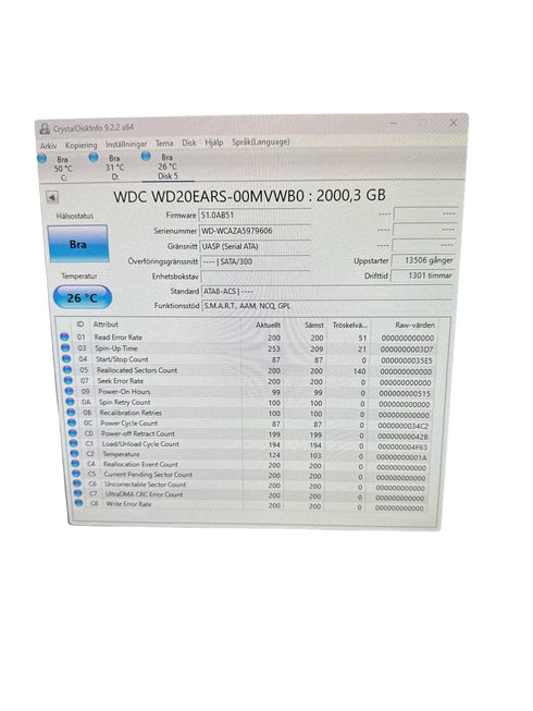 Begagnad Western Digital Green 2TB, 3,5" Intern Hårddisk