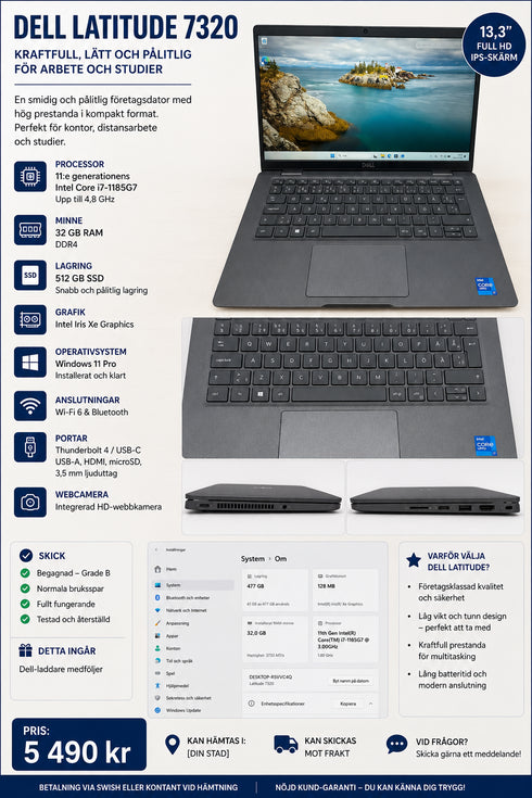 Dell Latitude 7320 Intel Core i7 | 32 GB RAM | 512 GB SSD | Windows 11 Pro