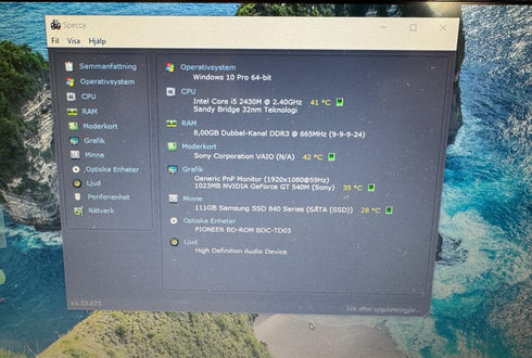 Sony Vaio, 15,6" FHD, i5-2430M / 8 GB RAM / 128 GB SSD Win10 (beg)