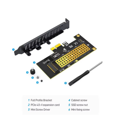 ROHS X1 M.2 NVMe till PCIe X1-adapter för 2230/2242/2260/2280 M.2 NVMe SSD, PCIe X1-installation