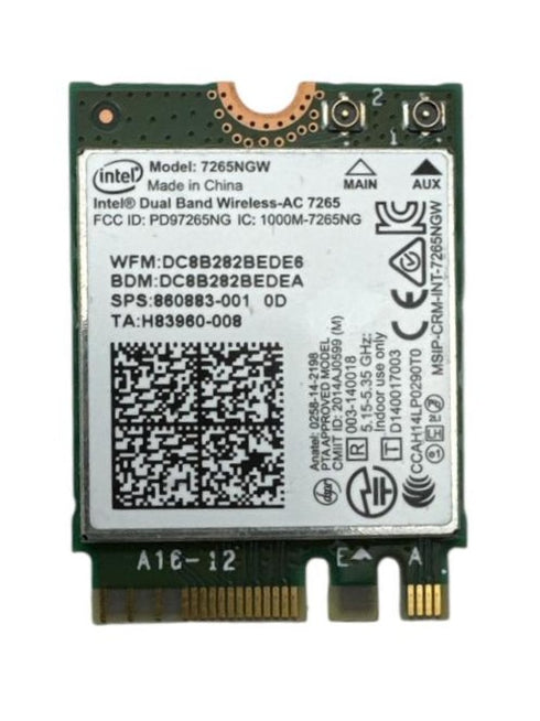 Intel Dual Band Wireless-AC 7265 802.11ac, Dual Band, 2×2 Wi-Fi + Bluetooth 4.0 – (7265NGW