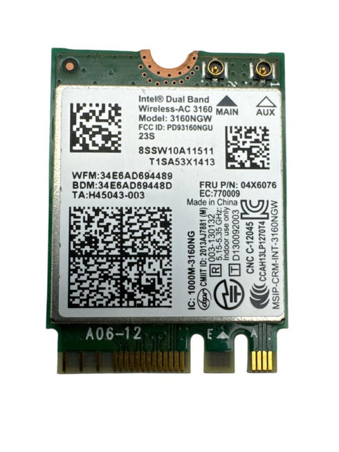 Intel Dual Band Wireless-AC 3160 nätverkskort, modellnummer 3160NGW.