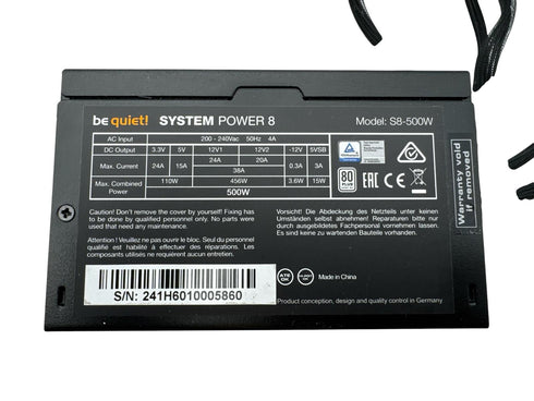 be quiet Model: S8 - 500W. 80 Plus Nätaggregat PSU (beg)