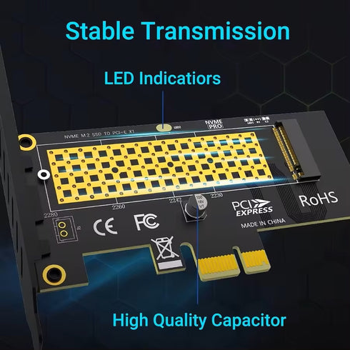 ROHS X1 M.2 NVMe till PCIe X1-adapter för 2230/2242/2260/2280 M.2 NVMe SSD, PCIe X1-installation
