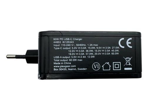 Plexgear USB-C PD-laddare, troligen 60 W