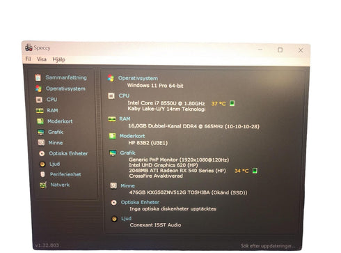 HP Elitebook core i7 8550U modell : 840 G5 (Nya batteri)