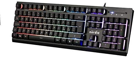 bakgrundsbelyst trådat RGB gamingtangentbord, nordisk, membranbrytare, 25 anti-ghosting tangenter, mediatangenter, aluminium, ABS plast, USB
