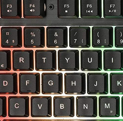 bakgrundsbelyst trådat RGB gamingtangentbord, nordisk, membranbrytare, 25 anti-ghosting tangenter, mediatangenter, aluminium, ABS plast, USB