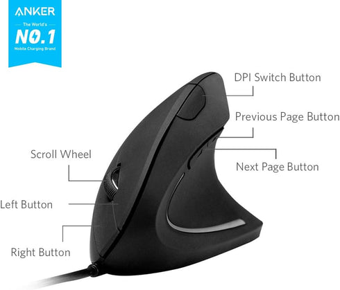 Anker Ergonomisk Optisk USB-Kabel Vertikal Mus A7851 (beg)
