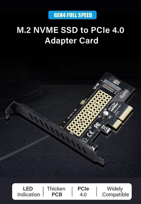 ROHS M.2 NVMe Till PCIe 4.0 X4-Adapter för 2280/2260/2242/2230 M.2 NVMe SSD