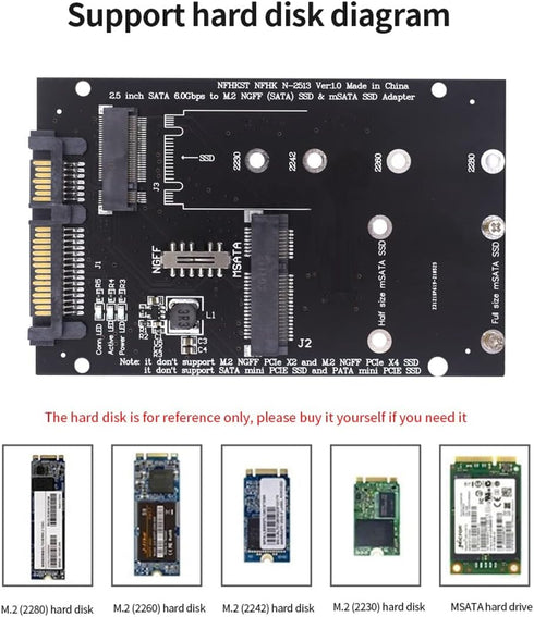 TISHRIC M2 Till Sata 2,5- M2 SSD-Adapter Msata Till Sata NGFF MSATA SSD Till SATA3.0 Adapterkort Omvandlarkort för BäRbar Dator