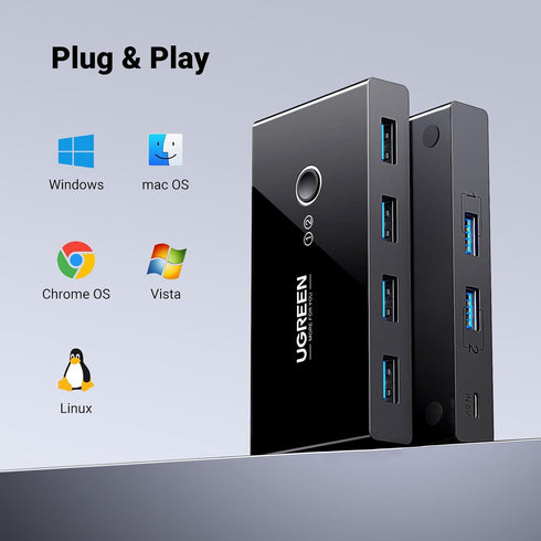 UGREEN USB 3.0 Switch 2-in-4 – 4 USB-portar, 2 datorer