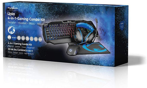 NEDIS - Gaming combo kit - 4-i-1 - Tangentbord, headset, mus och musmatta - 5 V 0,5 A - Högerhänt - 6 knappar - Operativsystem Windows - USB - 1200/1600 / 2000/3200 DPI