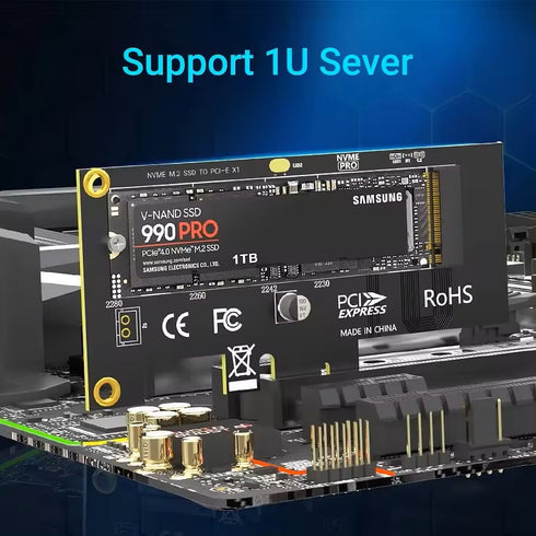 ROHS X1 M.2 NVMe till PCIe X1-adapter för 2230/2242/2260/2280 M.2 NVMe SSD, PCIe X1-installation