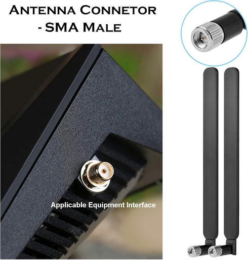 2st / Router-antenn SMA hane 10 dBi rundstrålande extern antenn för 4G Router Trail Camera Mini PCIE-kort - svart (2-pack)