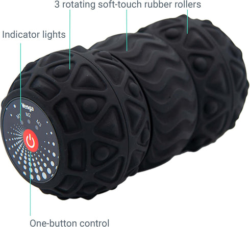 Venga! Vibrerande massagerulle, 3 roterande delar, 3 intensiteter, automatiskt läge, svart,
