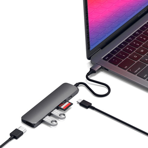 Satechi Slim Multiport-adapter V2 i Aluminium med USB-C (beg)