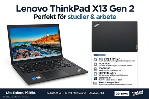 Lenovo ThinkPad X13 Gen 2 - i5-1145G7 - 16GB RAM - 256GB SSD - 13.3" - Windows 11 | För Studier, Arbete & Företag