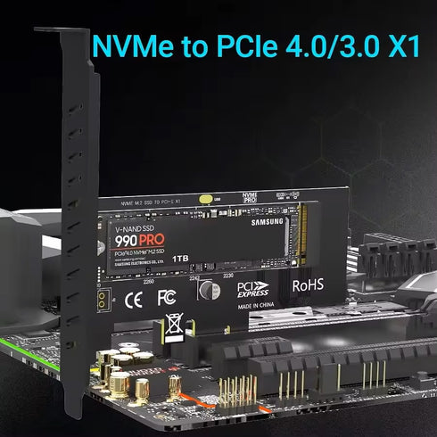 ROHS X1 M.2 NVMe till PCIe X1-adapter för 2230/2242/2260/2280 M.2 NVMe SSD, PCIe X1-installation