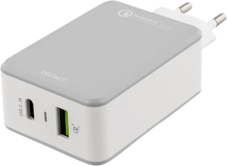 DELTACO Väggladdare USB-C USB-A Quick Charge 3.0 (beg)
