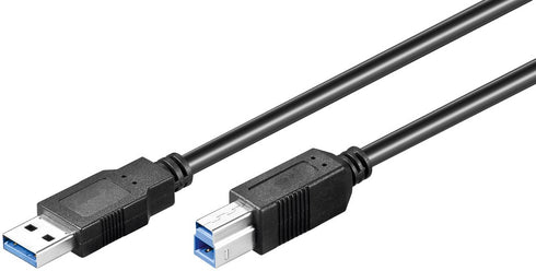 USB 3.0 Kabel, Typ A hane till Typ B hane, 1m - Svart