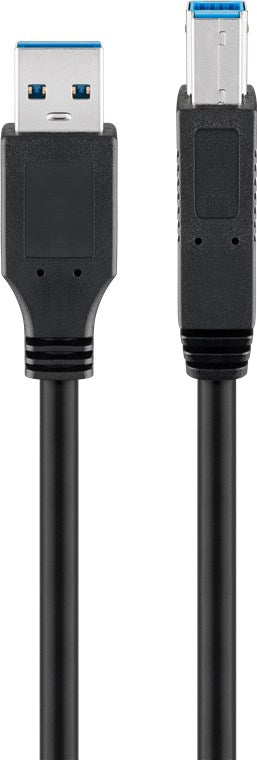 USB 3.0 Kabel, Typ A hane till Typ B hane, 1m - Svart