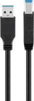 USB 3.0 Kabel, Typ A hane till Typ B hane, 1m - Svart