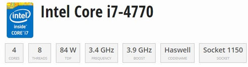 Intel Core i7-4770 3.4 GHz Socket 1150