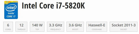 Intel Core i7-5820K 3.3 GHz Socket 2011-3 (beg)