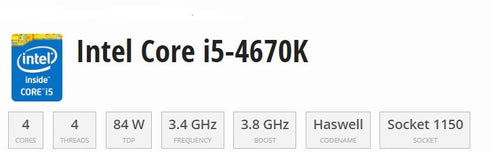 Intel Core i5-4670K Socket 1150 3.4 GHz