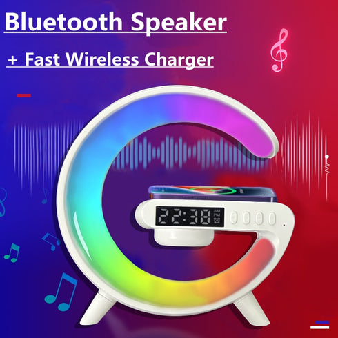 Mini Multifunktion Trådlös Laddningsplatta Stativ Högtalare TF RGB Nattlampa Snabbladdningsstation för iPhone Samsung Xiaomi Huawei