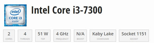 Intel Core i3-7300 (4 .00GHz) Socket 1151