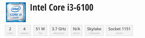 INTEL® Intel Core i3-6100 3.7 GHz Socket 1151 (beg)