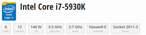 Intel Core i7-5930K 3.3 GHz Socket 2011-3 (beg)