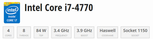 Processor/CPU Intel Core i7-4770 GHz Socket 1150 (beg)
