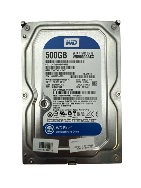 Western Digital blå 500GB3,5 Hårddisk Begagnad