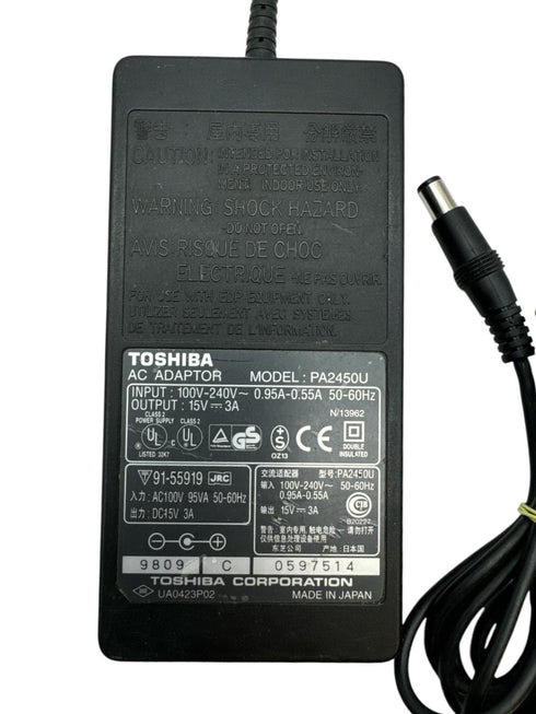 TOSHIBA Original Laddare/AC-adapter MODEL PA2450U - 15V - 3A - Svart (beg)