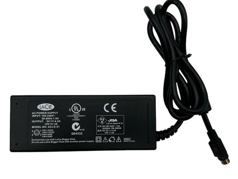Original LaCie Laddare/AC-adaptrar MODEL ACLG-51/UTGÅNG: 5V 4,2A 12V 3A/10mm 4-stifts nätadapterladdare (beg)