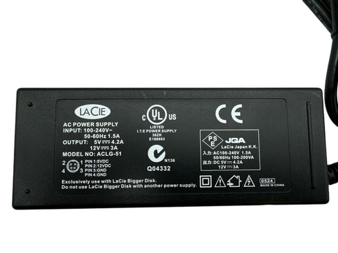 Original LaCie Laddare/AC-adaptrar MODEL ACLG-51/UTGÅNG: 5V 4,2A 12V 3A/10mm 4-stifts nätadapterladdare (beg)