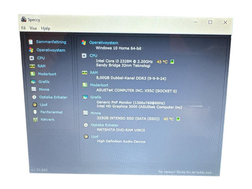 ASUS X55C Intel Core i3- 240 GB SSD-8 GB RAM -Windows 10 -15,6" skärm (beg)