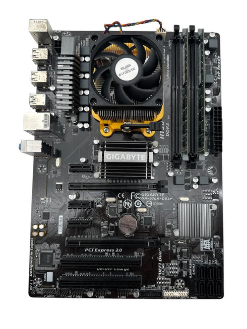Moderkort Gigabyte GA-970A-DS3P med Processor och RAM minne (beg)