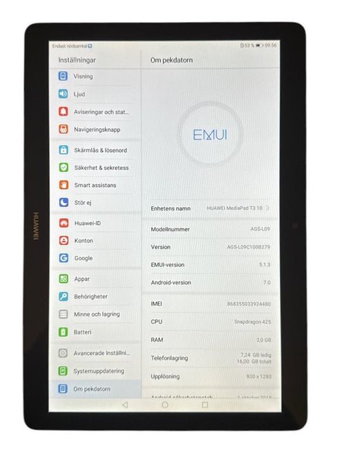 HUAWEI MediaPad T3 10 Android version 7.0 (SIM-kort)