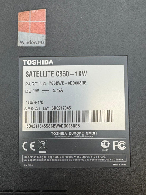 TOSHIBA SATELLITE C850-1KW Intel Celeron 1000M / 6 GB RAM / 128 GB SSD Win10 (beg)