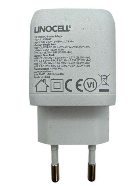 Linocell Premium GaN USB-C laddare med PD 45 W Vit (beg)