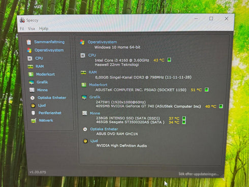 Stationär dator ASUS / Intel Core i3 4160/8GB DDR3 /256GB SSD, Win 10 (beg)