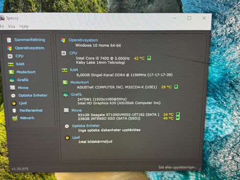 Stationär dator ASUS /Intel Core i5 7400 @ 3.00GHz /8GB DDR4/256GB SSD, Win 10 (beg)