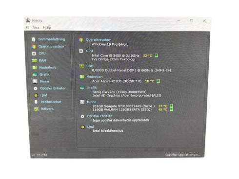 Stationär Dator Acer Aspire X1935 - / 8GB / 128GB SSD / Win 10 (Beg)