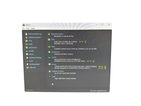 Stationär Dator Lenovo /Intel Core i5 6400/ 8GB DDR4 / 128GB SSD / Win 10