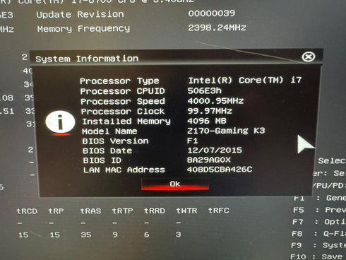 Moderkort – GIGABYTE GA-Z170-Gaming K3 (ATX) med Intel i7-6700 & 4GB DDR4 RAM